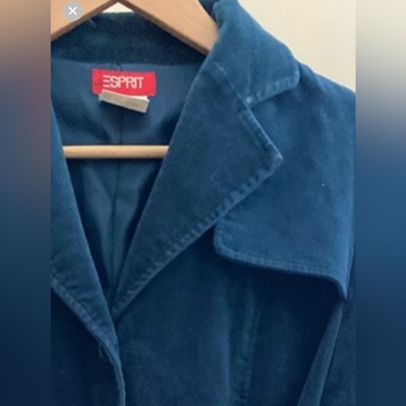 VTG Esprit Blue Cotton Velvet Trench Coat XS - Picture 15 of 15